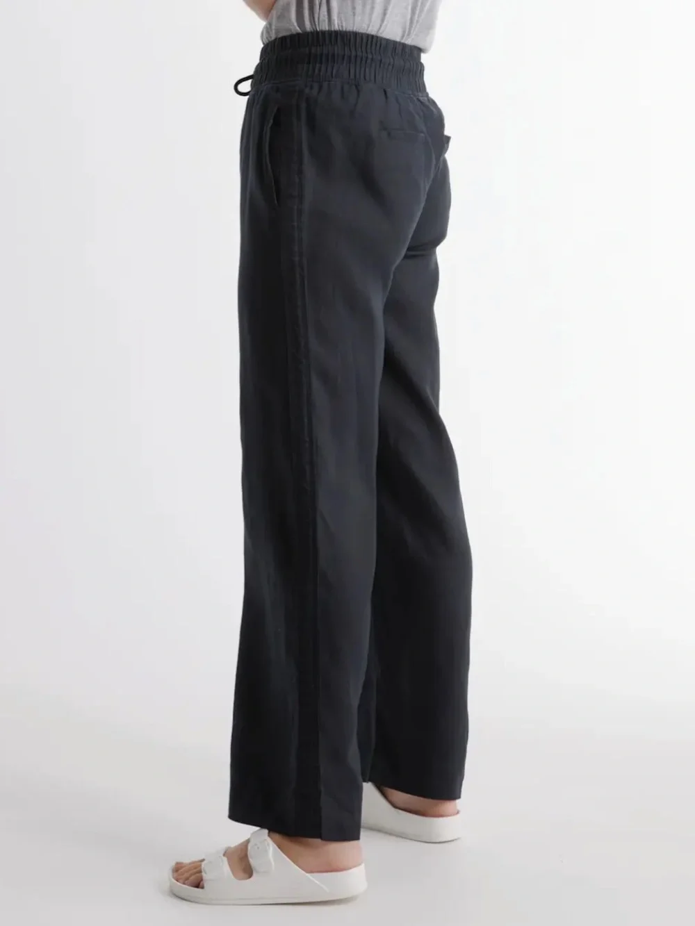 Quince 100% European Linen Wide Leg Pants Women’s Size M Drawstring Waist Black